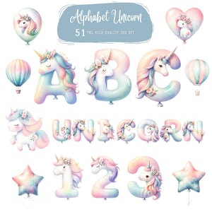 Unicorn Alphabet, Unicorn Letter, Unicorn Number, Unicorn PNG, Unicorn Nursery, Nursery Decor, Unicorn Wall Art, Alphabet Clipart PNG