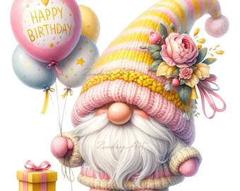 Watercolor Birthday Gnomes Clipart Bundle, Birthday Gnomes PNG, Happy Birthday Clipart, Cute Gnome, Gnomes Sublimation, Commercial Use