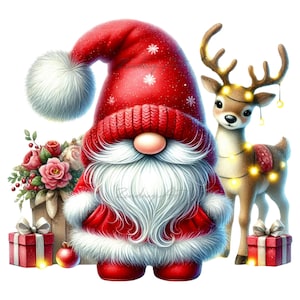 Paquete de imágenes prediseñadas de gnomos navideños: Papá Noel PNG, diseños festivos (descarga digital)