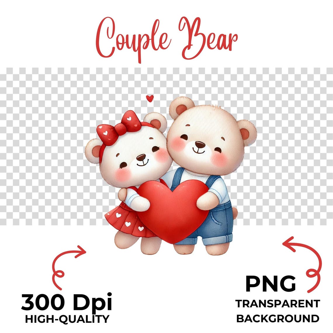 Couple Bear Clipart, Teddy in Love PNG, Valentines Day Clipart ...