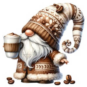 Watercolor Barista Gnome, Coffee Beans Lover, Coffee Gnomes PNG, Coffee Latte Gnome, Cute Gnomes Clipart, Gnome Lover Coffee, Sublimate PNG