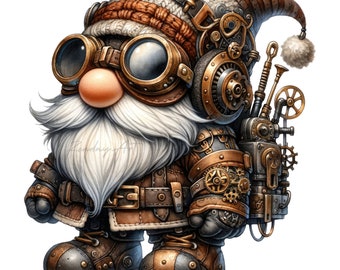 Paquete de imágenes prediseñadas de gnomos steampunk, imágenes prediseñadas de steampunk, gráficos PNG de steampunk, gnomos PNG, sublimación de gnomos, uso comercial, descarga digital