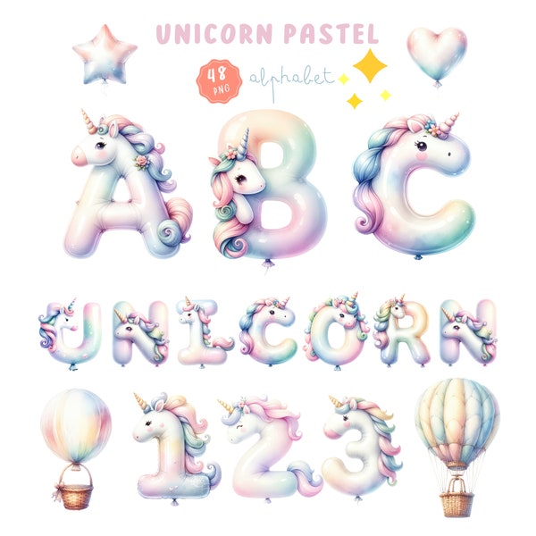 Unicorn alphabet, Unicorn letter, Unicorn PNG, Unicorn Nursery, Nursery Decor, Unicorn Wall Art, Unicorn gift, Alphabet Clipart