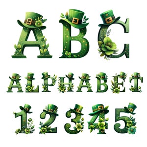 St. Patrick Alphabet Clipart, Alfabeto PNG, Letras Clipart, Carta de berçário, Números irlandeses, A-Z, São Patrício, Sublimação, Uso comercial
