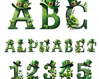 St. Patrick Alphabet Clipart, Alphabet PNG, Letters Clipart, Nursery Letter, Irish Numbers, A-Z, Saint Patrick, Sublimation, Commercial Use