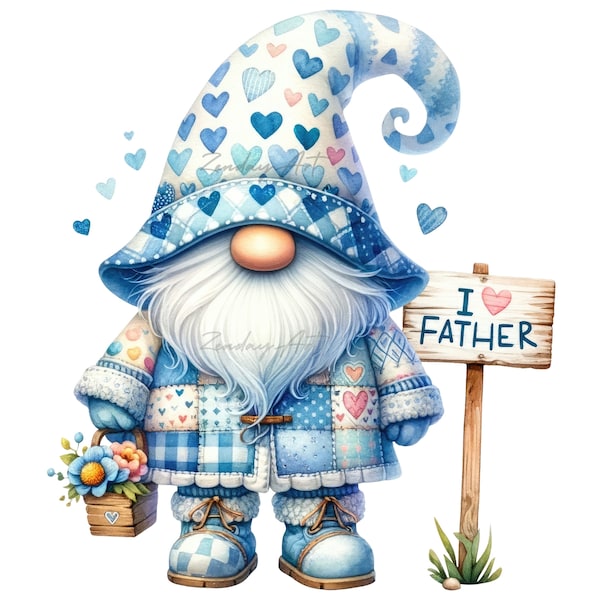 Watercolor Fathers Day Gnomes Clipart,Fathers Day Gnomes PNG, Father's Day Clipart, Father's Day PNG, Love DAD Clipart, Gnomes Sublimation