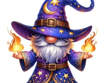 Watercolor Wizard Gnomes Clipart Bundle, Purple Gnomes Png, Whimsical Gnomes Clipart, Nursery Decor, Magic Wizard, Gnomes Sublimation