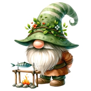 Gnomos del bosque en acuarela, imágenes prediseñadas de gnomos, gnomos en el bosque, imágenes prediseñadas de gnomos de la naturaleza, imágenes prediseñadas de gnomos del bosque, gnomos de primavera, uso comercial