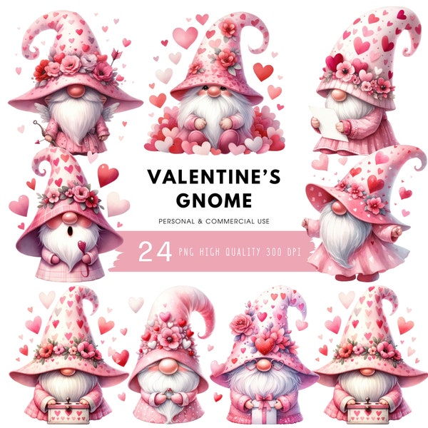 Valentines Gnome Clipart Bundle, Valentines Clipart, Valentines PNG Graphics, Gnome Sublimation, Cute Gnome PNG, Commercial Use