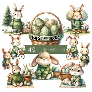 Watercolor Easter Clipart, Easter Bunnies PNG, Easter Clipart, Easter Bunny PNG, Easter PNG, Easter Sublimation, Happy Easter Day Clipart