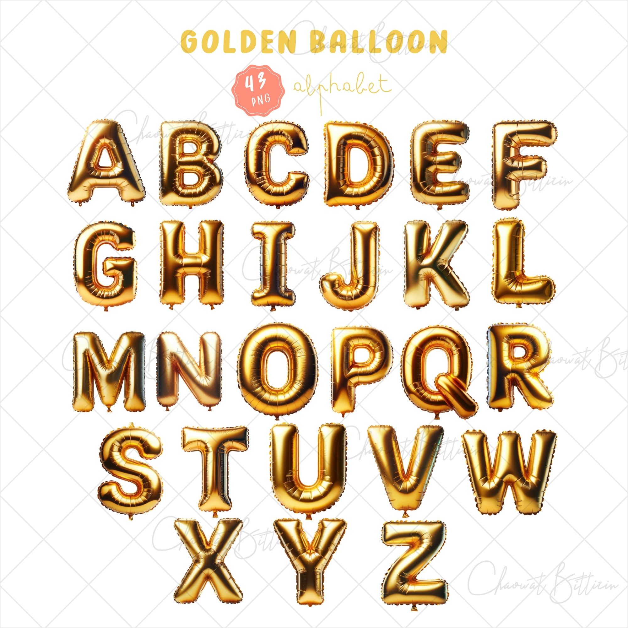 Golden Foil Letter Balloons Letter Number Clipart, Golden Balloon ...