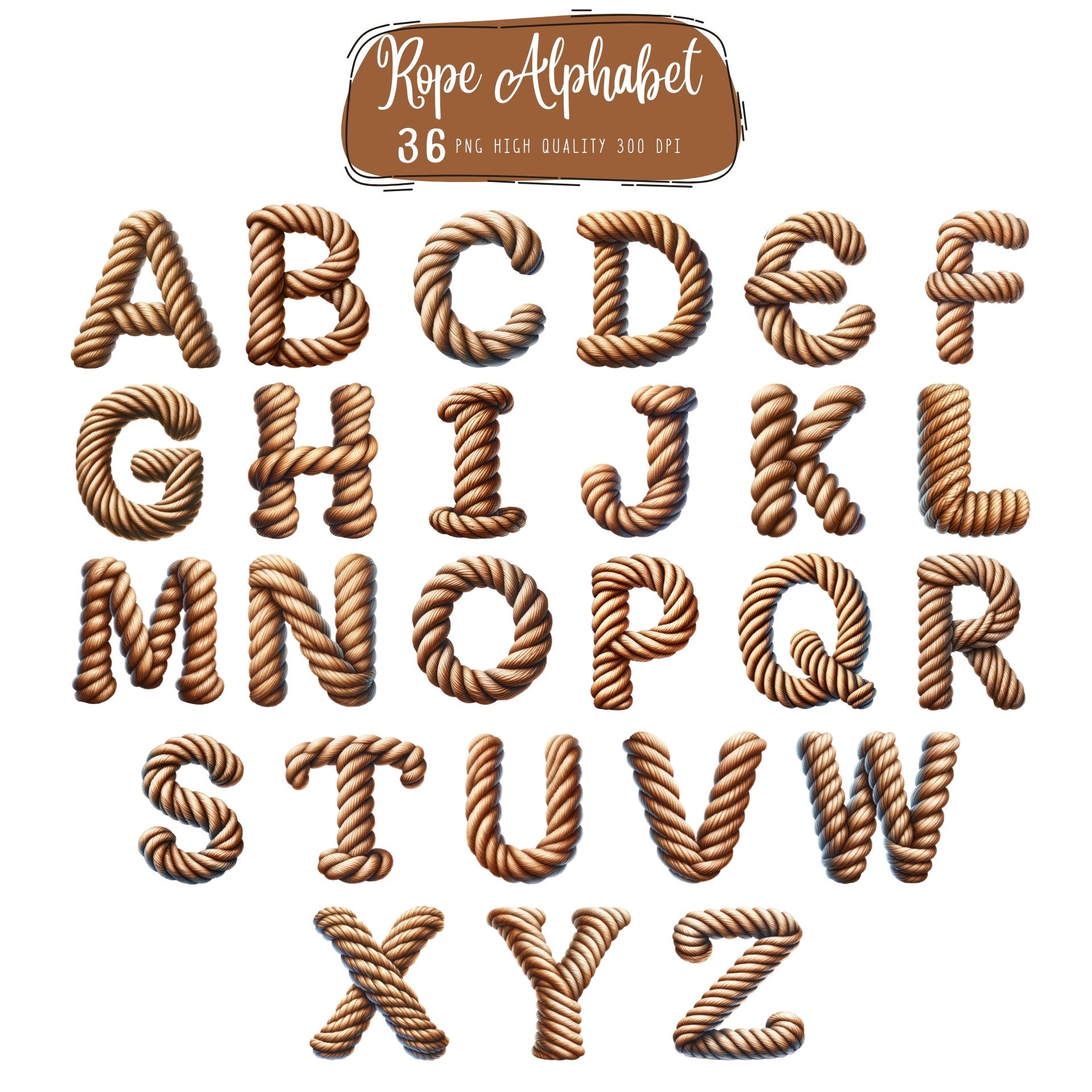 Rope Alphabet and Number Clipart Bundle, Rope PNG, Rope Letters Clipart ...