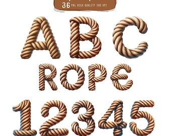 Rope Alphabet and Number Clipart Bundle, Rope PNG, Rope Letters Clipart, Boho Monogram, Alphabet Clipart, Scrapbooking, Digital Download