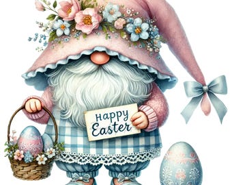 Watercolor Easter Gnome Clipart Bundle: Spring PNG Graphics (Digital Download)