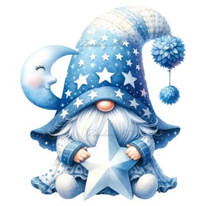 Watercolor Pajamas Gnome Clipart: Nursery Decor PNG Bundle (Digital Download)