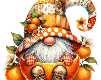 Watercolor Orange Gnome Clipart, Orange Gnome Png, Gnome Sublimation Design, Fruit Gnome Clipart, Garden Gnome, Gnome Nursery Decor