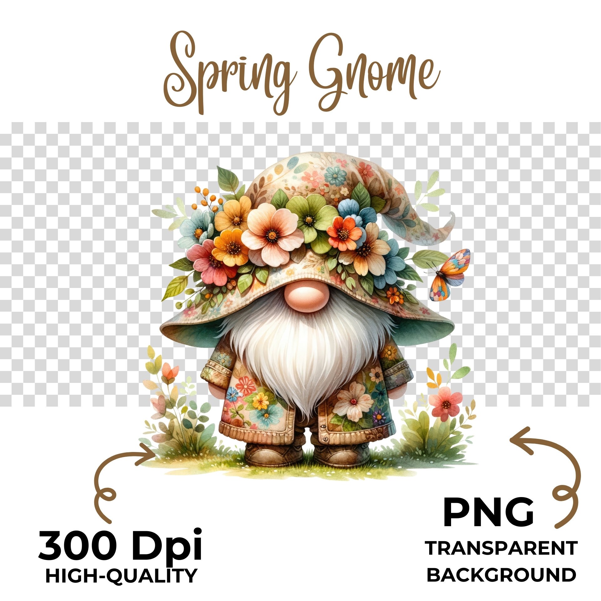 Spring Gnomes Clipart Bundle: Floral Garden PNG Graphics (commercial ...
