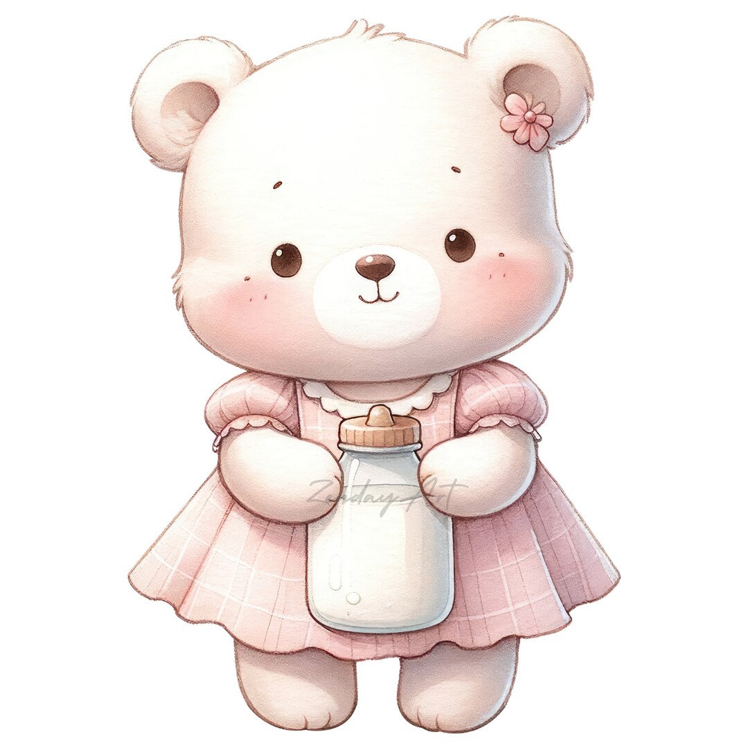 Pink Teddy Bear Clipart for Baby Shower, Cute Boho Teddy Bear ...