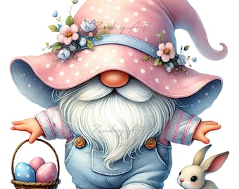 Watercolor Easter Gnome Clipart Bundle: Spring PNG Graphics (Digital Download)