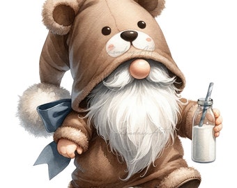 Watercolor Bear Gnome Clipart Bundle, Cute Forest Gnomes with Bear Ears, Cute Gnome, Teddy Bear Gnome PNG, Digital Download, Commercial Use