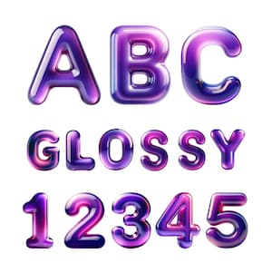 Alfabeto morado brillante, imágenes prediseñadas, letras garabateadas, letras 3D, alfabeto PNG, alfabeto brillante, PNG 3D, alfabeto PNG, descarga digital