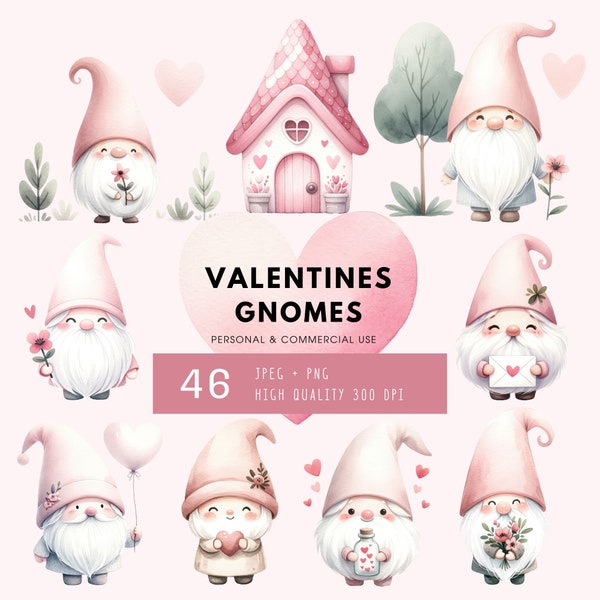 Valentines Gnome Clipart Bundle, Valentines Clipart, Valentines PNG Graphics, Gnome Sublimation, Cute Gnomes Clipart, Valentines Day Clipart