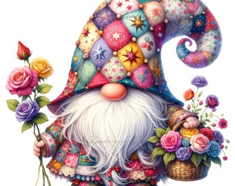 Rose Gnome Clipart, Watercolor Rose Gnome Clipart, Rose Gnome Png, Gnome Sublimation, Garden Gnome Clipart, Gnome Sublimation