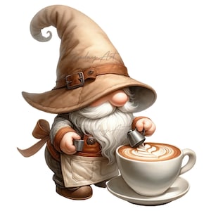Watercolor Barista Gnome, Coffee Beans Lover, Coffee Gnomes PNG, Coffee Latte Gnome, Cute Gnomes Clipart, Gnome Lover Coffee, Coffee PNG