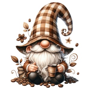 Watercolor Coffee Beans Lover, Coffee Gnomes PNG, Barista Gnomes, Cute Gnomes Clipart, Gnome Lover Coffee, Sublimate PNG, Digital Download