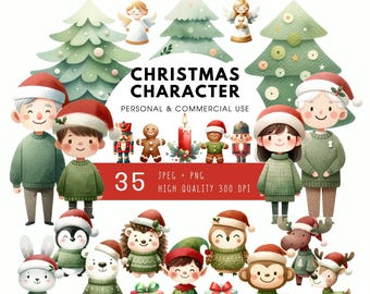 Cute Christmas Characters | Scandinavian Christmas Clipart | Watercolor Christmas Clipart Bundle | Christmas Tree Clipart | Christmas Animal