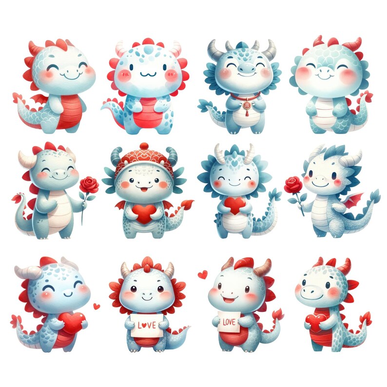 Cute Dragon Valentine Clipart, Dragon Love PNG, Love Heart PNG ...