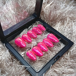 Hot Pink Glitter Press on Nails