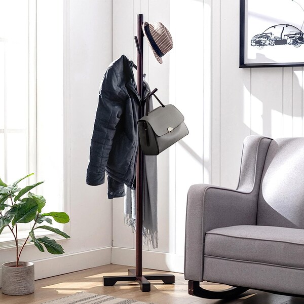 Wooden Standing Coat Rack With 8 Hooks | Hat Rack | Entryway Coat Rack | Coat Hanger | Clothing Rack | Garment Rack | Modern Coat Rack