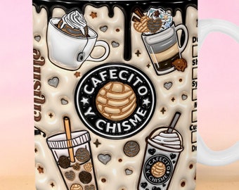 3D Cafecito y Chisme Inflated Mug 11oz 15oz, 3D Pan Dulce Mug, Mexican Gifts, Puffy Coffee Mug, Conchas Mexicanas, Digital Download