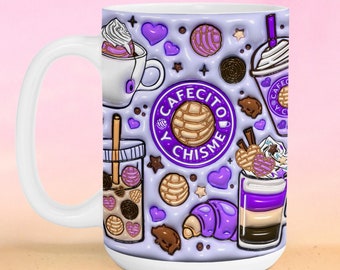 3D Cafecito y Chisme Aufgeblasene Tasse 11 Unze 15 Unze, 3D Pan Dulce Tasse, mexikanische Geschenke, geschwollene Kaffeetasse, Conchas Mexicanas, digitaler Download