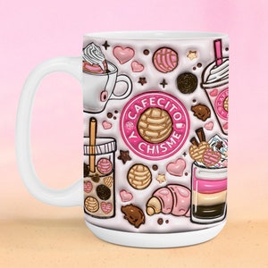 3D Cafecito y Chisme Inflated Mug 11oz 15oz, 3D Pan Dulce Mug, Mexican Gifts, Puffy Coffee Mug, Conchas Mexicanas, Digital Download