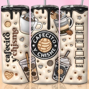 3D Inflated Cafecito Tumbler Wrap Cafecito y Chisme Tumbler, 3D Pan Dulce Tumbler, Mexican Gifts, Puffy Coffee Tumbler, Conchas Mexicanas