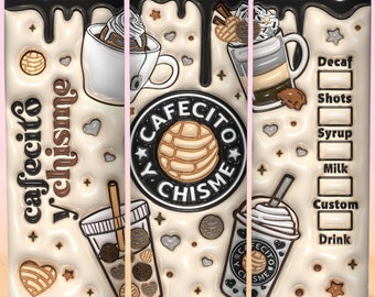 3D Inflated Cafecito Tumbler Wrap Cafecito y Chisme Tumbler, 3D Pan Dulce Tumbler, Mexican Gifts, Puffy Coffee Tumbler, Conchas Mexicanas
