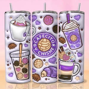 3D Cafecito y Chisme Inflated Tumbler Wrap, 3D Pan Dulce Tumbler, Mexican Gifts, Puffy Coffee Tumbler, Conchas Mexicanas, Digital Download
