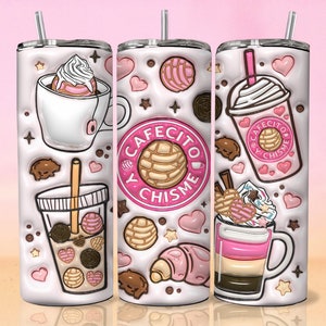 3D Cafecito y Chisme Inflated Tumbler Wrap, 3D Pan Dulce Tumbler, Mexican Gifts, Puffy Coffee Tumbler, Conchas Mexicanas, Digital Download image 1