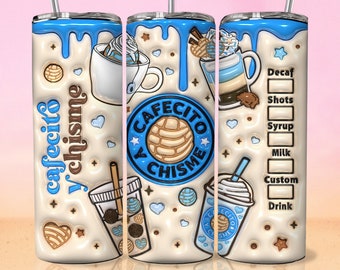 3D Uppblåst Cafecito Tumbler Wrap Cafecito y Chisme Tumbler, 3D Pan Dulce Tumbler, Mexikanska presenter, Puffy Coffee Tumbler, Conchas Mexicanas