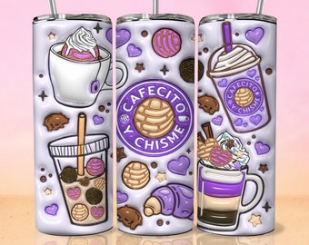 3D Cafecito y Chisme Inflated Tumbler Wrap, 3D Pan Dulce Tumbler, Mexican Gifts, Puffy Coffee Tumbler, Conchas Mexicanas, Digital Download