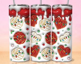 3D Christmas Conchas Cafecito y Chisme Inflated Tumbler Wrap, Concha Lights Christmas Puffy 20oz Tumbler Wrap, Xmas Conchas Mexicanas