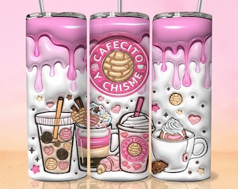 3D Inflated Cafecito Y Chisme Tumbler Wrap PNG - 3D Puff Pan Dulce 20oz Tumbler Sublimation - Skinny Coffee Tumbler Wrap - Digital Download