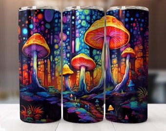 Neon Mushroom Landscape Colorful 20 oz Skinny Tumbler Sublimation Design, Straight And Tapered Tumbler Wrap, Instant Digital Download PNG