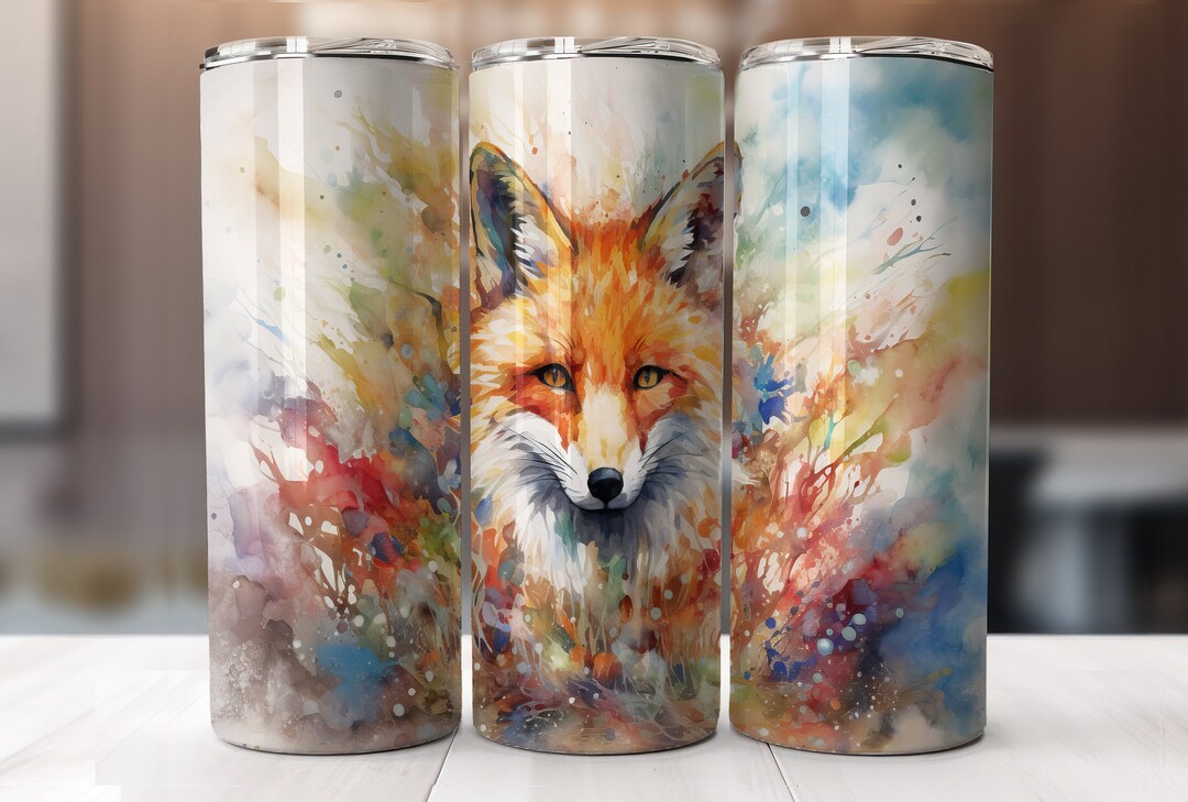 Watercolor Fox in Flowers 20 Oz Skinny Tumbler Sublimation Design ...