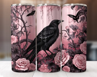 Gothic Raven Spooky Halloween 20 oz Skinny Tumbler Sublimation Design, Straight And Tapered Tumbler Wrap, Instant Digital Download PNG