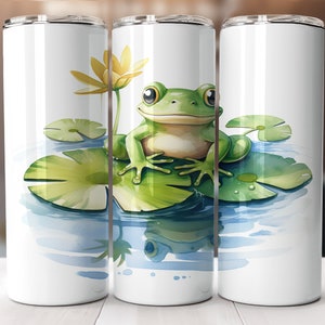 Cute Frog on Lilly Pad 20 oz Skinny Tumbler Sublimation Design, Straight And Tapered Tumbler Wrap, Instant Digital Download PNG