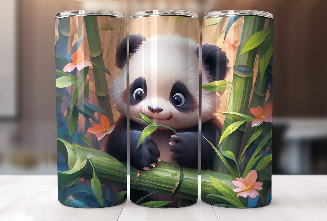 Cute Panda Eating Bamboo 20 Oz Skinny Tumbler Sublimation Design ...