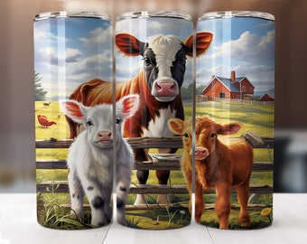 Cute Barn Animals on Farm 20 oz Skinny Tumbler Sublimation Design, Straight And Tapered Tumbler Wrap, Instant Digital Download PNG